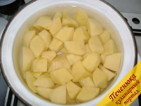 1) Очистить картофель, порезать небольшими кусочками, посолить и поставить варить. 