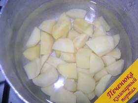 1) Картофель очистить, помыть, порезать небольшими кусочками. Посолить по вкусу, сварить до готовности. 
