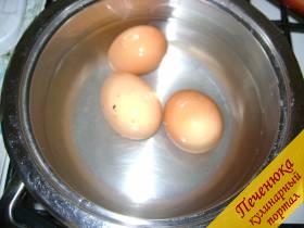 1) В кипящею подсоленную воду поместить необходимое количество яиц. Варить в течение 7-8 минут на небольшом огне. Слить горячую воду, яйца залить холодной водой и дать остыть. 