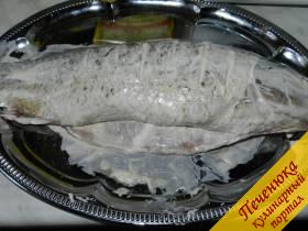 5) Рыбу обмазать заправкой из сметаны и майонеза со всех сторон и внутри.